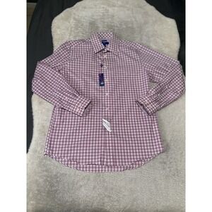 New Egara Men's Pink Plaid Button Down Shirt Size Large Non Iron